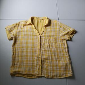 Intimissimi Pajama Top Womens Medium Yellow Check Button SS Cotton Gauze